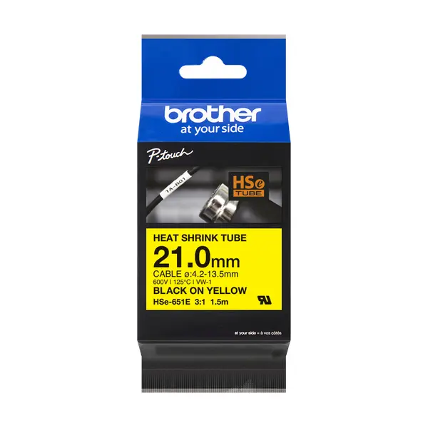 Brother兄弟牌 HSe-651E 熱縮套管標籤帶 黃底黑字 21mm