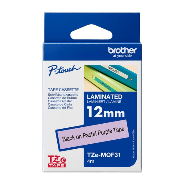 Brother兄弟牌 TZe-MQF31 護貝標籤帶 紫底黑字 12mm