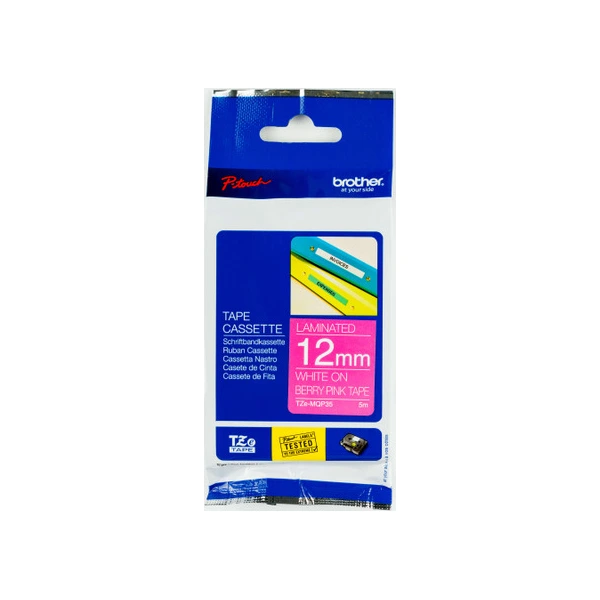 Brother兄弟牌 TZe-MQP35 護貝標籤帶 螢光粉底白字 12mm (預購品，預計七月中依序出貨)