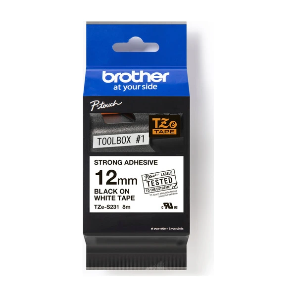Brother兄弟牌 TZe-S231 超強黏性護貝標籤帶 白底黑字 12mm
